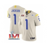 Men's Los Angeles Rams #1 Desean Jackson Bone 2022 Super Bowl LVI Vapor Limited Stitched Jersey