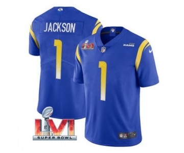 Men's Los Angeles Rams #1 Desean Jackson Royal 2022 Super Bowl LVI Vapor Limited Stitched Jersey