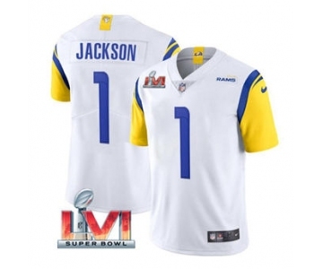 Men's Los Angeles Rams #1 Desean Jackson White 2022 Super Bowl LVI Vapor Limited Stitched Jersey