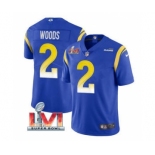 Men's Los Angeles Rams #2 Robert Woods Royal 2022 Super Bowl LVI Vapor Limited Stitched Jersey