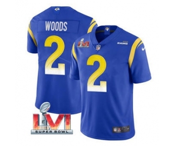 Men's Los Angeles Rams #2 Robert Woods Royal 2022 Super Bowl LVI Vapor Limited Stitched Jersey