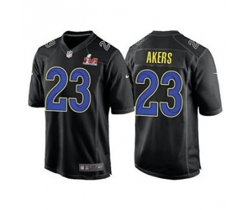 Men's Los Angeles Rams #23 Cam Akers Black 2022 Super Bowl LVI Game Stitched Jersey