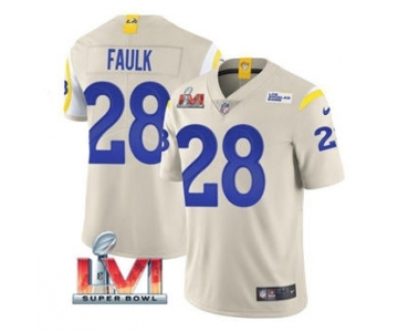 Men's Los Angeles Rams #28 Marshall Faulk Bone 2022 Super Bowl LVI Vapor Limited Stitched Jersey