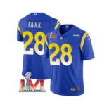 Men's Los Angeles Rams #28 Marshall Faulk Royal 2022 Super Bowl LVI Vapor Limited Stitched Jersey