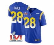 Men's Los Angeles Rams #28 Marshall Faulk Royal 2022 Super Bowl LVI Vapor Limited Stitched Jersey