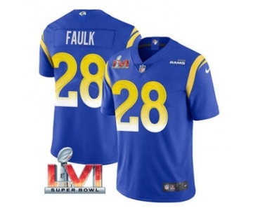 Men's Los Angeles Rams #28 Marshall Faulk Royal 2022 Super Bowl LVI Vapor Limited Stitched Jersey