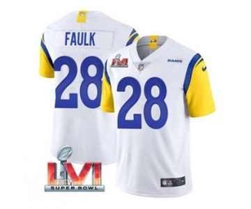 Men's Los Angeles Rams #28 Marshall Faulk White 2022 Super Bowl LVI Vapor Limited Stitched Jersey