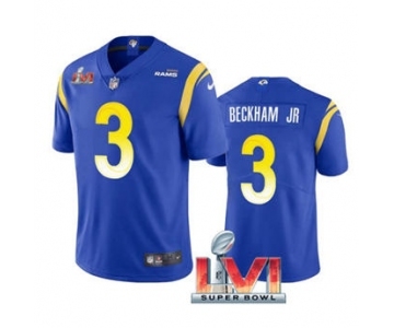 Men's Los Angeles Rams #3 Odell Beckham Jr. Royal 2022 Super Bowl LVI Vapor Limited Stitched Jersey