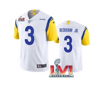 Men's Los Angeles Rams #3 Odell Beckham Jr. White 2022 Super Bowl LVI Vapor Limited Stitched Jersey