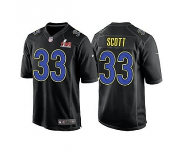 Men's Los Angeles Rams #33 Nick Scott Black 2022 Super Bowl LVI Game Stitched Jersey