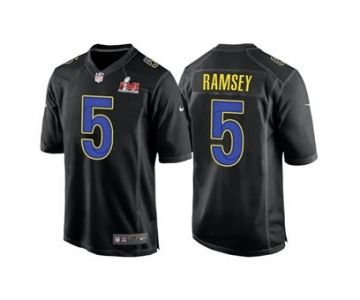 Men's Los Angeles Rams #5 Jalen Ramsey Black 2022 Super Bowl LVI Game Stitched Jersey