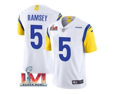 Men's Los Angeles Rams #5 Jalen Ramsey White 2022 Super Bowl LVI Vapor Limited Stitched Jersey