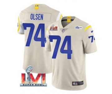 Men's Los Angeles Rams #74 Merlin Olsen Bone 2022 Super Bowl LVI Vapor Limited Stitched Jersey