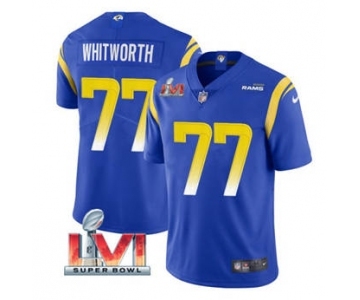 Men's Los Angeles Rams #77 Andrew Whitworth Royal 2022 Super Bowl LVI Vapor Limited Stitched Jersey