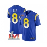 Men's Los Angeles Rams #8 Matt Gay Royal 2022 Super Bowl LVI Vapor Limited Stitched Jersey