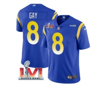 Men's Los Angeles Rams #8 Matt Gay Royal 2022 Super Bowl LVI Vapor Limited Stitched Jersey