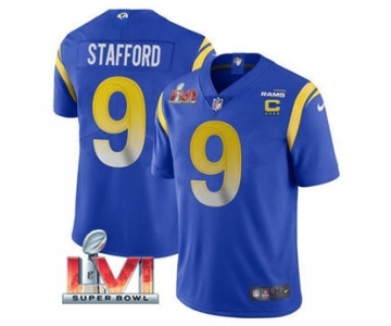 Men's Los Angeles Rams #9 Matthew Stafford 2022 Royal With C Patch Super Bowl LVI Vapor Limited Jersey