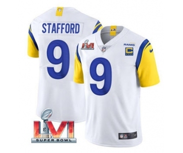 Men's Los Angeles Rams #9 Matthew Stafford White 2022 With C Patch Super Bowl LVI Vapor Limited Jersey