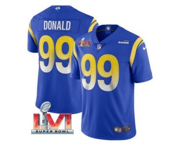 Men's Los Angeles Rams #99 Aaron Donald Royal 2022 Super Bowl LVI Vapor Limited Stitched Jersey