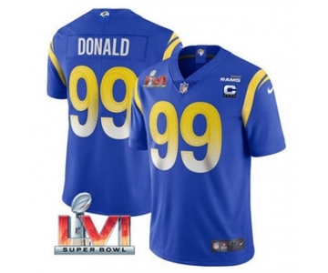 Men's Los Angeles Rams #99 Aaron Donald Royal 2022 With C Patch Super Bowl LVI Vapor Limited Jersey