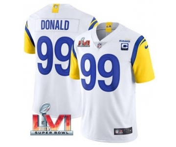 Men's Los Angeles Rams #99 Aaron Donald White 2022 With C Patch Super Bowl LVI Vapor Limited Jersey