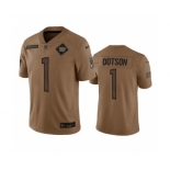 Men's Washington Commanders #1 Jahan Dotson 2023 Brown Salute To Service Limited Football Stitched Jersey