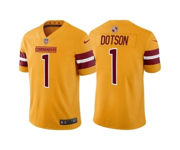 Men's Washington Commanders #1 Jahan Dotson Gold Vapor Untouchable Stitched Football Jersey