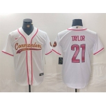 Men's Washington Commanders #21 Sean Taylor White With Patch Cool Base Stitched Baseball Jersey