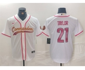 Men's Washington Commanders #21 Sean Taylor White With Patch Cool Base Stitched Baseball Jersey