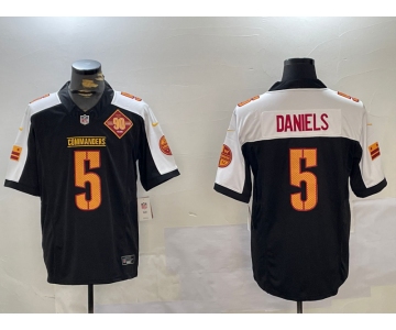 Men's Washington Commanders #5 Jayden Daniels Black White 2024 F.U.S.E. 90th Anniversary Vapor Limited Stitched Football Jersey `