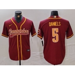 Men's Washington Commanders #5 Jayden Daniels Burgundy With Patch Cool Base Stitched Baseball Jersey