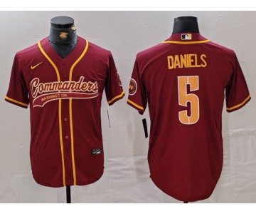 Men's Washington Commanders #5 Jayden Daniels Burgundy With Patch Cool Base Stitched Baseball Jersey