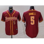 Men's Washington Commanders #5 Jayden Daniels Burgundy With Patch Cool Base Stitched Baseball Jerseys