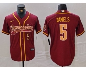 Men's Washington Commanders #5 Jayden Daniels Burgundy With Patch Cool Base Stitched Baseball Jerseys