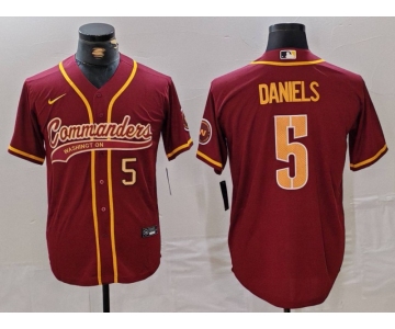 Men's Washington Commanders #5 Jayden Daniels Burgundy With Patch Cool Base Stitched Baseball Jerseys