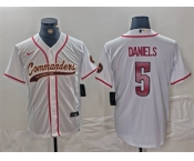 Men's Washington Commanders #5 Jayden Daniels White With Patch Cool Base Stitched Baseball Jersey