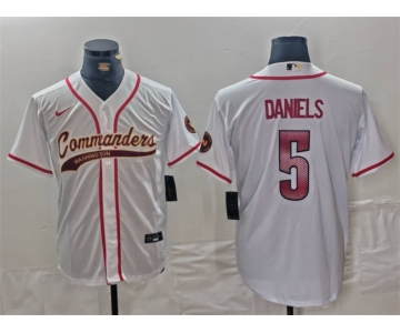 Men's Washington Commanders #5 Jayden Daniels White With Patch Cool Base Stitched Baseball Jersey