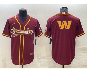 Men's Washington Commanders Burgundy Team Big Logo With Patch Cool Base Stitched Baseball Jersey