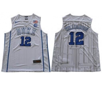 Duke Blue Devils #12 Zion Williamson White Basketball Elite Stitched NCAA Jersey