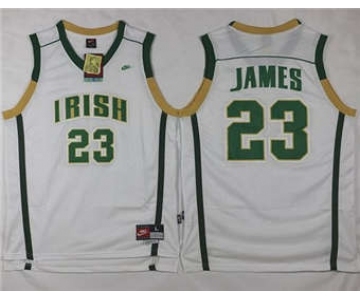 Fighting Irish High School #23 LeBron James White Stitched Basketball Jersey