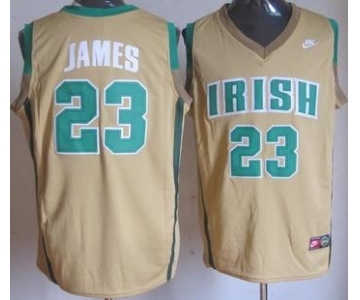 Irish High School #23 Lebron James Golden Yellow Baskteball Jerseys