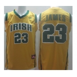 Irish High School 23 Lebron James Yellow Baskteball Jerseys