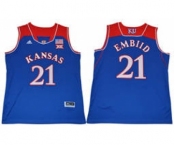 Kansas Jayhawks #21 Joel Embiid Royal Blue Basketball Stitched NCAA Jersey