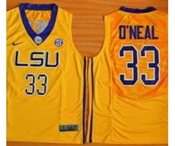 LSU Tigers #33 Shaquille O'Neal Gold Basketball Stitched NCAA Jersey