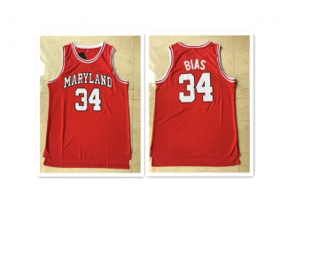 Maryland Terrapins #34 Len Bias Red Basketball Stitched NCAA Jersey