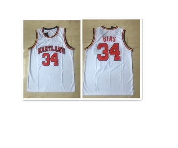 Maryland Terrapins #34 Len Bias White-Red Basketball Stitched NCAA Jersey