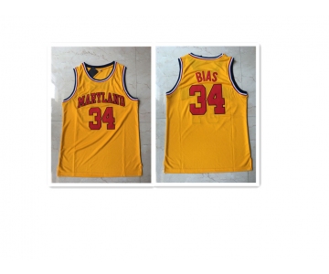 Maryland Terrapins #34 Len Bias Yellow Basketball Stitched NCAA Jersey