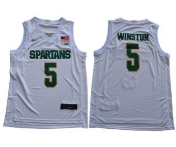 Men's Michigan State Spartans #5 Cassius Winston White 2019 Stitched College Basketball Jersey