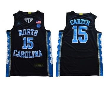 Men's North Carolina #15 Vince Carter Black Stitched College Basketball Jersey