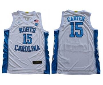 Men's North Carolina #15 Vince Carter White Stitched College Basketball Jersey